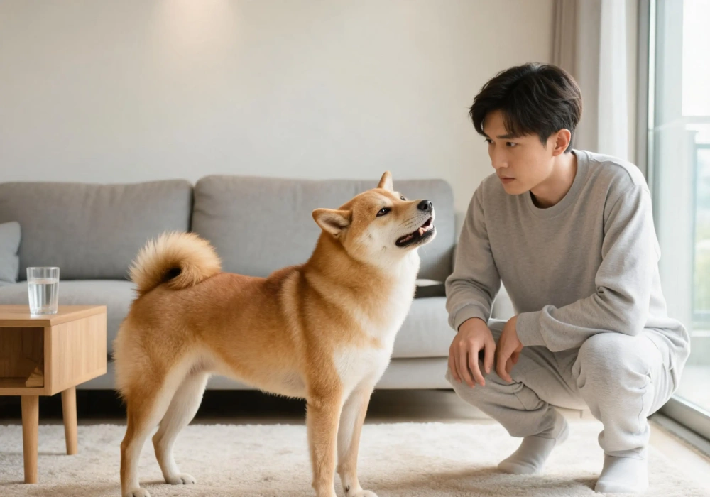 Owner recording a dog rising from bed to observe possible pain and mobility changes
