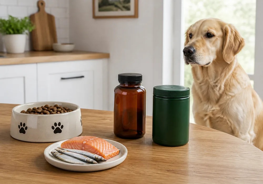 Fish oil and marine algae as sources of DHA in dog food