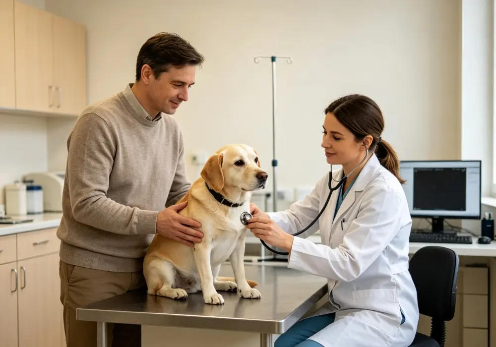 Veterinarian Examining a Dog With Fast Breathing Veterinarian examining a dog with persistent fast breathing