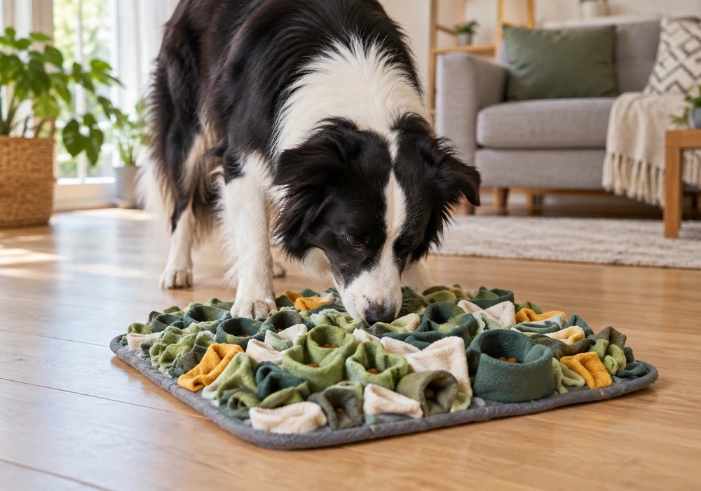 Dog playing a brain game for mental stimulation